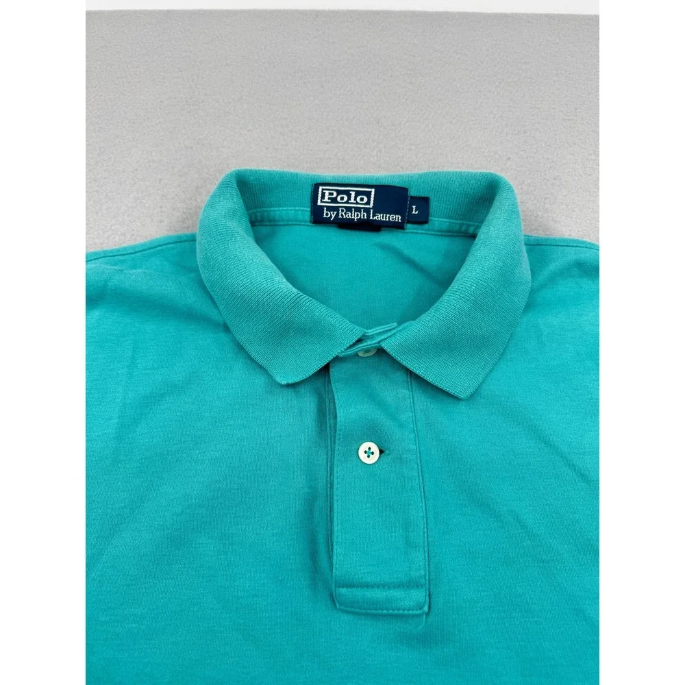 Polo Ralph Lauren Mens Teal Short Sleeve Pique Cotton Polo Shirt Size L Preppy